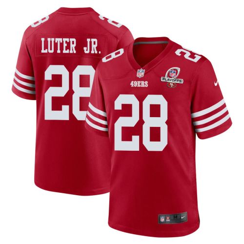 Darrell Luter Jr. 28 San Francisco 49ers 2023 Playoffs Patch Game Men Jersey - Scarlet