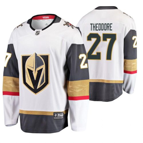 Men Vegas Golden Knights Shea Theodore 27 Player Away White Jersey Jersey