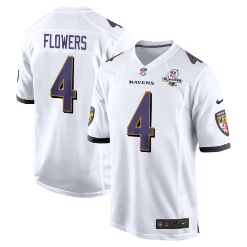 Zay Flowers 4 Baltimore Ravens 2023 Playoffs Patch Game Men Jersey - White