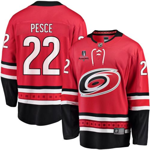 Brett Pesce 22 Carolina Hurricanes Stanley Cup 2023 Playoffs Patch Home Breakaway Men Jersey - Red