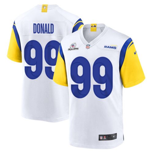 Aaron Donald 99 Los Angeles Rams 2023 Playoffs Patch Game Men Jersey - White