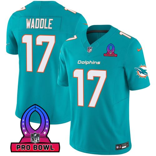 Jaylen Waddle 17 Miami Dolphins 2024 Pro Bowl Patch Game Men Jersey - Aqua