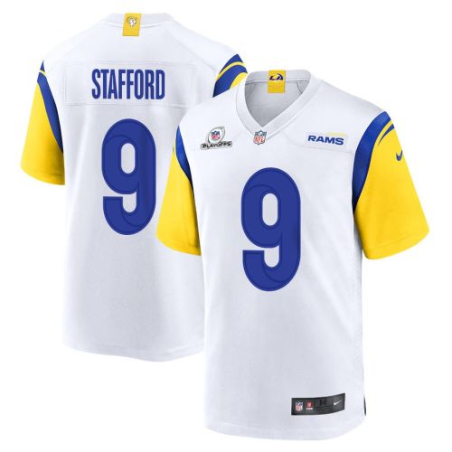 Matthew Stafford 9 Los Angeles Rams 2023 Playoffs Patch Game Men Jersey - White