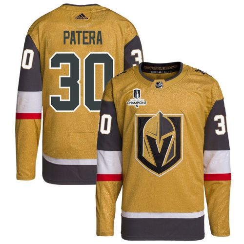 Jiri Patera 30 Vegas Golden Knights Stanley Cup 2023 Champions Patch Home Breakaway Men Jersey - Gold