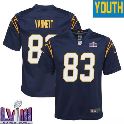 Nick Vannett 83 Los Angeles Chargers Super Bowl LVIII YOUTH Alternate Game Jersey - Navy