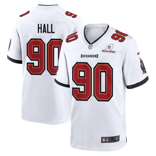 Logan Hall 90 Tampa Bay Buccaneers 2024 Divisional Patch Game Men Jersey - White