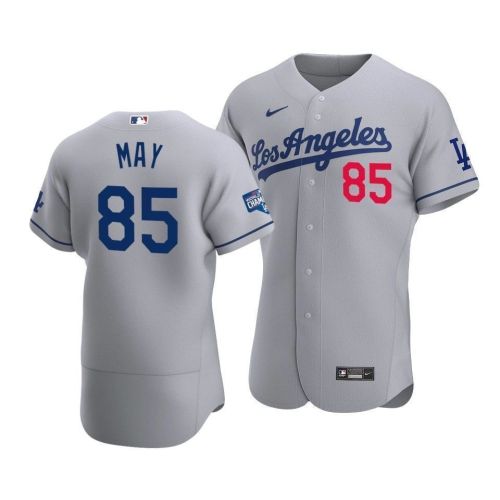 Men's Los Angeles Dodgers Dustin May 85 2020 World Series Champions Road Jersey Gray