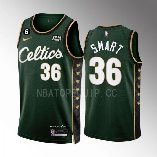 Marcus Smart 36 Boston Celtics 2022-23 City Edition Green Men Jersey Honor Bill Russell 11 Gold Diamonds