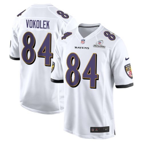 Travis Vokolek 84 Baltimore Ravens 2024 Divisional Patch Game Men Jersey - White