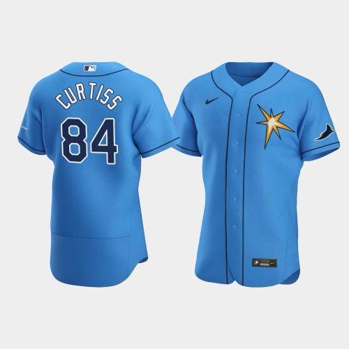 Men's Tampa Bay Rays John Curtiss 84 Light Blue Team Logo Alternate Jersey Jersey