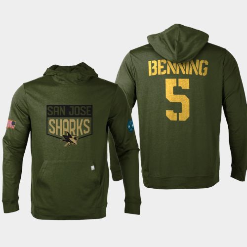 Matt Benning 5 San Jose Sharks 2022 Salute to Service Men's Pullover Hoodie Olive