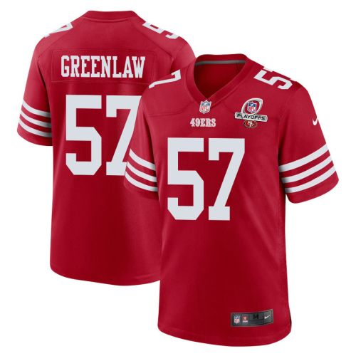 Dre Greenlaw 57 San Francisco 49ers 2023 Playoffs Patch Game Men Jersey - Scarlet