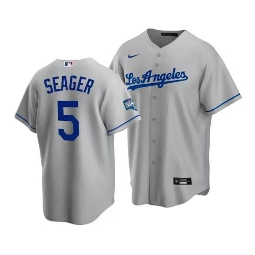 Men's Los Angeles Dodgers Corey Seager 5 2020 World Series Champions Gray Road Jersey