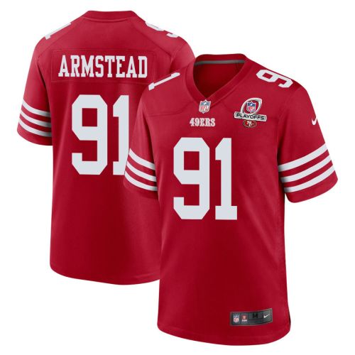 Arik Armstead 91 San Francisco 49ers 2023 Playoffs Patch Game Men Jersey - Scarlet