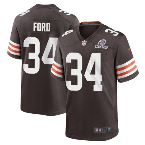 Jerome Ford 34 Cleveland Browns 2023 Playoffs Patch Game Men Jersey - Brown