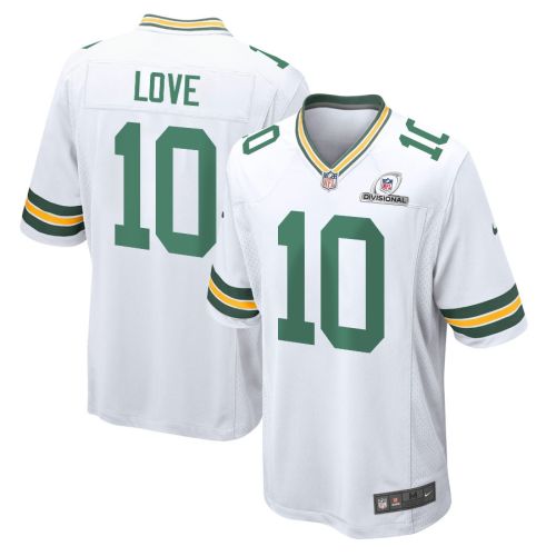 Jordan Love 10 Green Bay Packers 2024 Divisional Patch Game Men Jersey - White