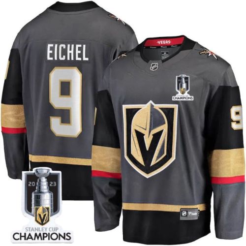 Jack Eichel 9 Vegas Golden Knights 2023 Stanley Cup Champions Patch Alternate Breakaway Jersey - Black