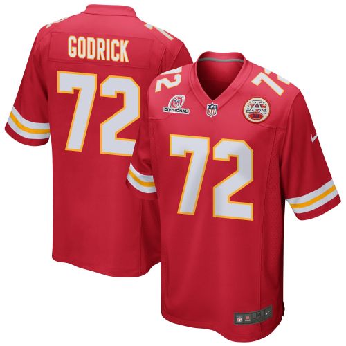 Chukwuebuka Godrick 72 Kansas City Chiefs 2024 Divisional Patch Game Men Jersey - Red