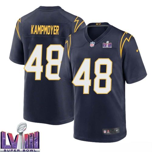 Hunter Kampmoyer 48 Los Angeles Chargers Super Bowl LVIII Men Alternate Game Jersey - Navy