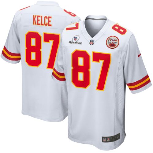 Travis Kelce 87 Kansas City Chiefs 2024 Divisional Patch Game Men Jersey - White