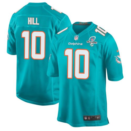 Tyreek Hill 10 Miami Dolphins 2023 Playoffs Patch Game Men Jersey - Aqua