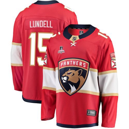 Florida Panthers Anton Lundell 15 Home 2023 Stanley Cup Playoffs Breakaway Men Jersey - Red