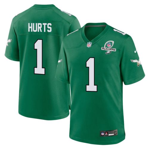 Jalen Hurts 1 Philadelphia Eagles 2023 Playoffs Patch Alternate Game Men Jersey - Kelly Green