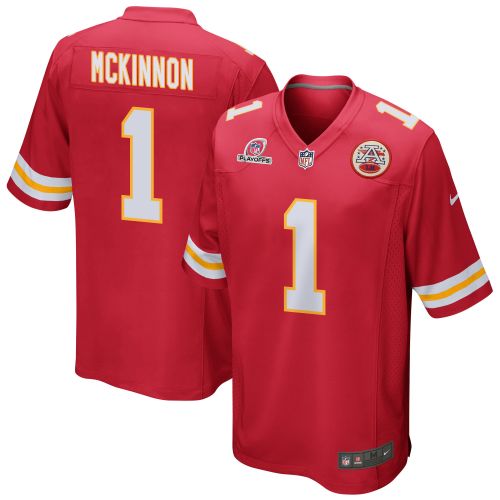 Jerick McKinnon 1 Kansas City Chiefs 2023 Playoffs Patch Game Men Jersey - Red