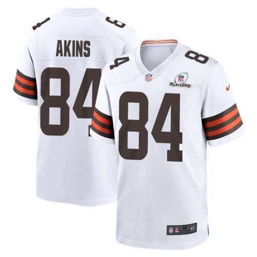 Jordan Akins 84 Cleveland Browns 2023 Playoffs Patch Game Men Jersey - White