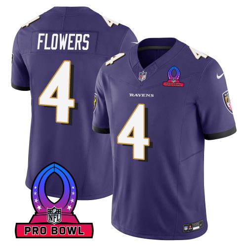 Zay Flowers 4 Baltimore Ravens 2024 Pro Bowl Patch Game Men Jersey - Purple