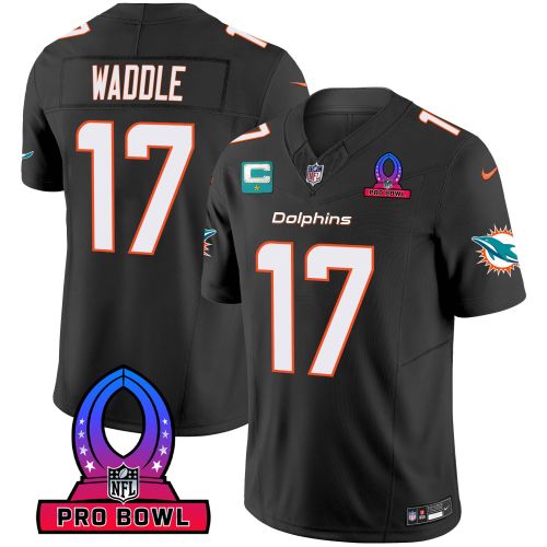 Jaylen Waddle 17 Miami Dolphins 2024 Pro Bowl Patch Game Men Jersey - Black