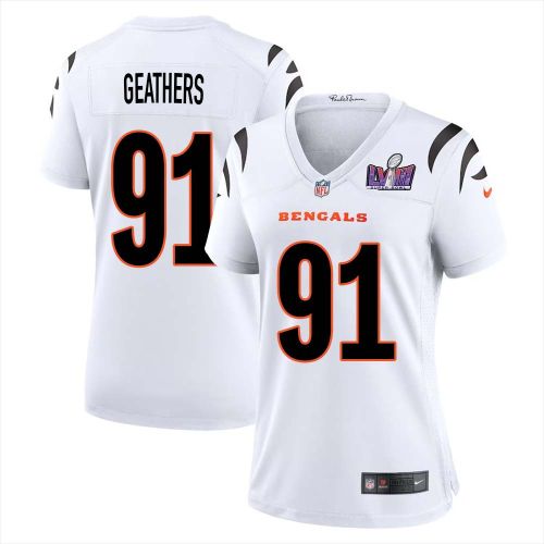 Robert Geathers 91 Cincinnati Bengals Super Bowl LVIII Women Away Limited Jersey - White