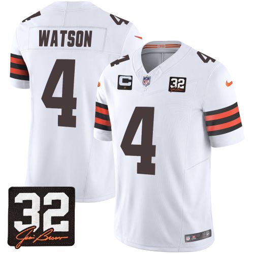 Deshaun Watson 4 Cleveland Browns Jim Brown Memorial Patch Game Men Jersey - White