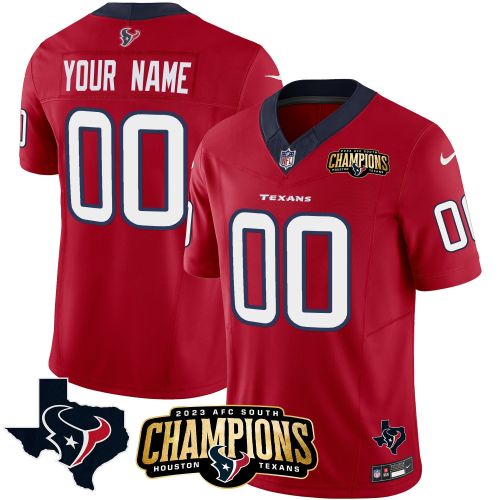 Houston Texans 2023 AFC South Champions Patch Game Custom Men Jersey - Red