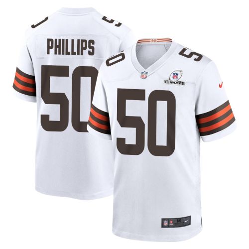 Jacob Phillips 50 Cleveland Browns 2023 Playoffs Patch Game Men Jersey - White