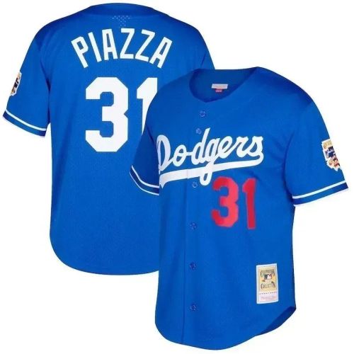 Mike Piazza Los Angeles Dodgers Mitchell And Ness Big And Tall Cooperstown Collection Mesh Button-up Jersey- Royal