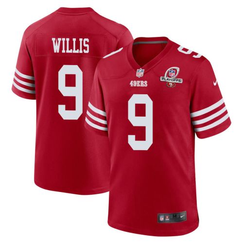 Brayden Willis 9 San Francisco 49ers 2023 Playoffs Patch Game Men Jersey - Scarlet