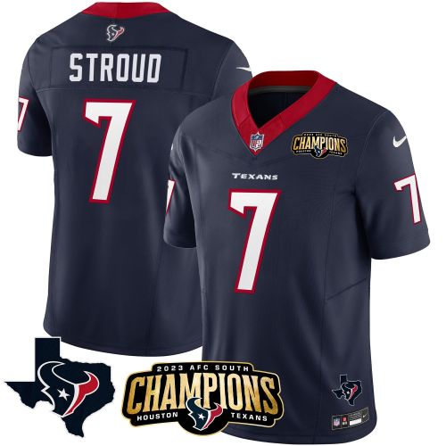 C.J. Stroud 7 Houston Texans 2023 AFC South Champions Patch Game Men Jersey - Navy