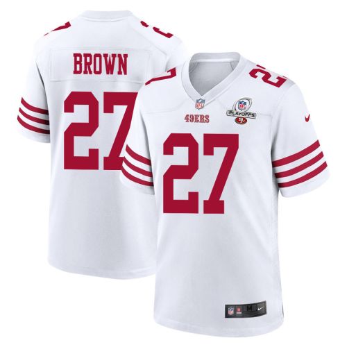 Ji'Ayir Brown 27 San Francisco 49ers 2023 Playoffs Patch Game Men Jersey - White