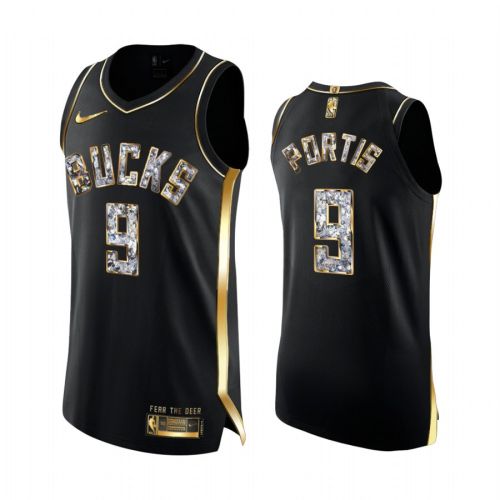 Milwaukee Bucks 9 Bobby Portis Black Golden Diamond Edition Jersey 2022 NBA Playoffs