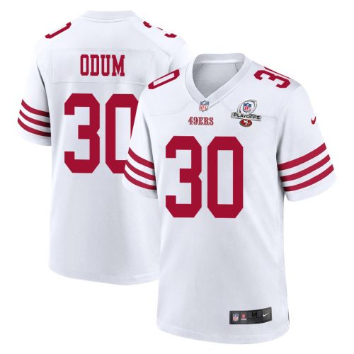 George Odum 30 San Francisco 49ers 2023 Playoffs Patch Game Men Jersey - White