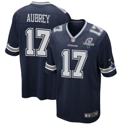 Brandon Aubrey 17 Dallas Cowboys 2023 Playoffs Patch Game Men Jersey - Navy