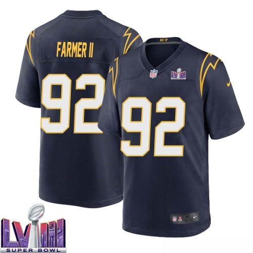 Andrew Farmer II 92 Los Angeles Chargers Super Bowl LVIII Men Alternate Game Jersey - Navy