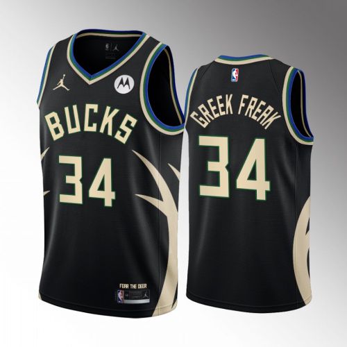 Giannis Antetokounmpo Greek Freak 34 Milwaukee Bucks Black Jersey Statement