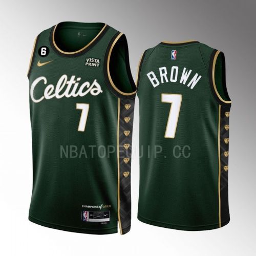 Jaylen Brown 7 Boston Celtics 2022-23 City Edition Green Men Jersey Honor Bill Russell 11 Gold Diamonds