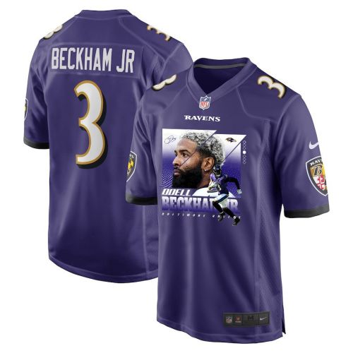 Odell Beckham Jr. 3 Baltimore Ravens Signed Glass Game Men Jersey - Purple