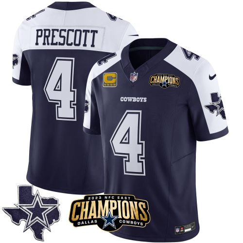 Dak Prescott 4 Dallas Cowboys 2023 NFC East Champions Patch Alternate Game Men Jersey - Navy