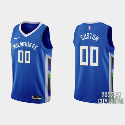 Milwaukee Bucks 00 Custom 2022-23 City Edition Blue Men Jersey