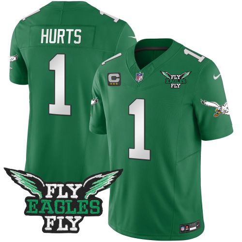 Jalen Hurts 1 Philadelphia Eagles Fly Eagles Fly Patch Alternate Game Men Jersey - Kelly Green