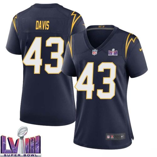 Michael Davis 43 Los Angeles Chargers Super Bowl LVIII Women Alternate Game Jersey - Navy